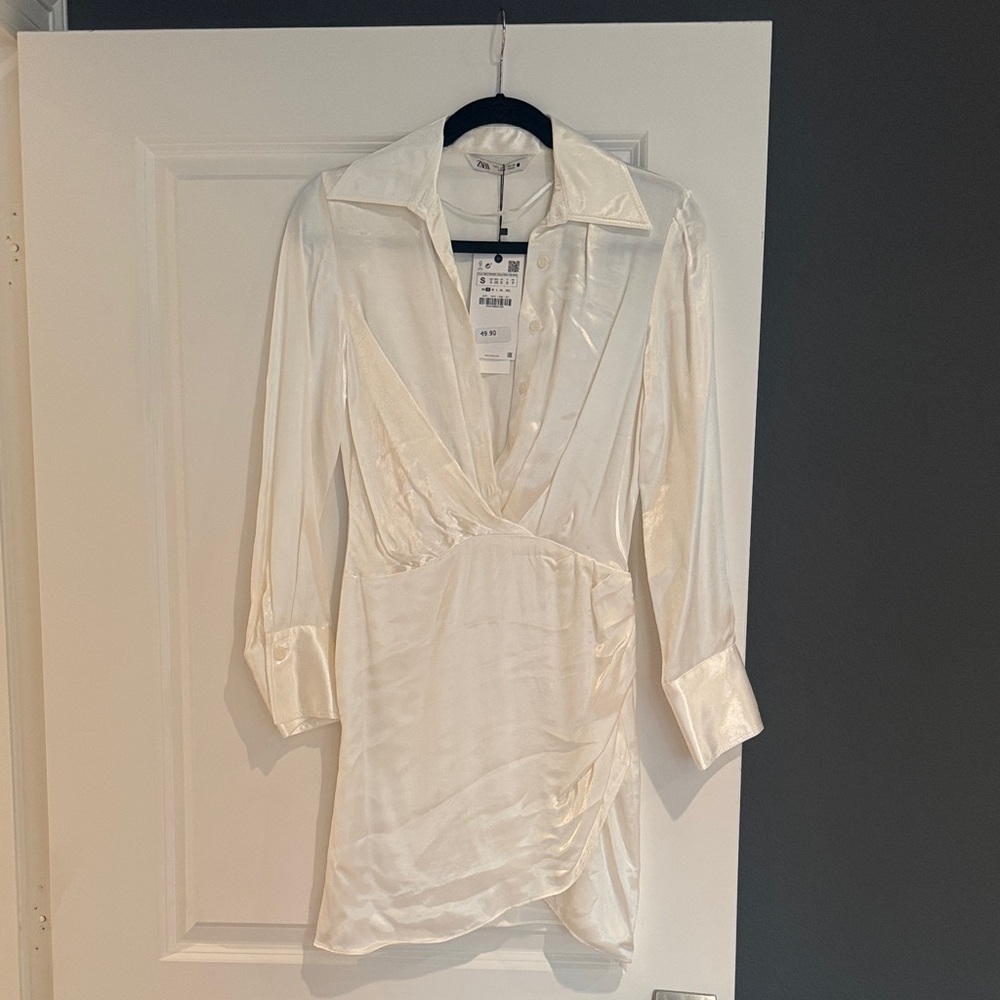 Zara Cream Satin Wrap Dress
